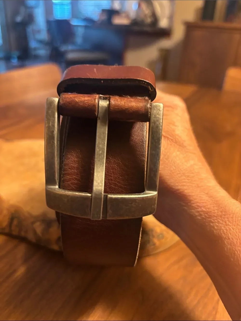 Fossil Men's Dark Brown Leather Belt with Metal Buckle - 40